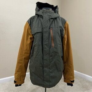 Special Blend Kinetic Tan and Green Snowboarding Winter Hooded Jacket Size med